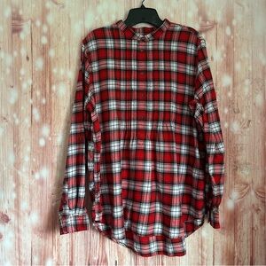 Lands’ End Red Plaid Flannel 1/2 Button Conver Sleeve Popover Top